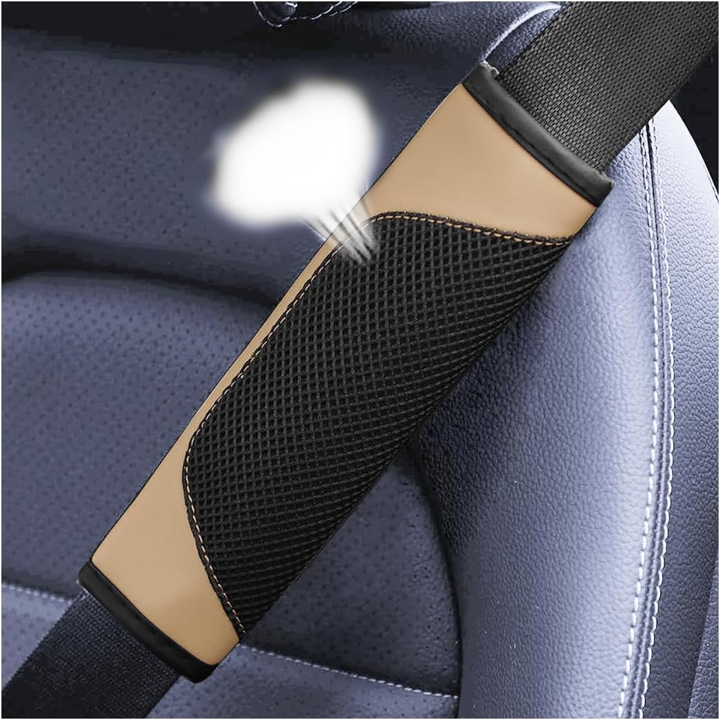 BESULEN Car Seat Belt Pads Cover, 2 Pack Leather Mesh Universal Seatbelt Shoulder Strap Protector, Soft Harness Pad Safety Belt Cover for Comfortable Driving, Car Interior Accessories (Blue)