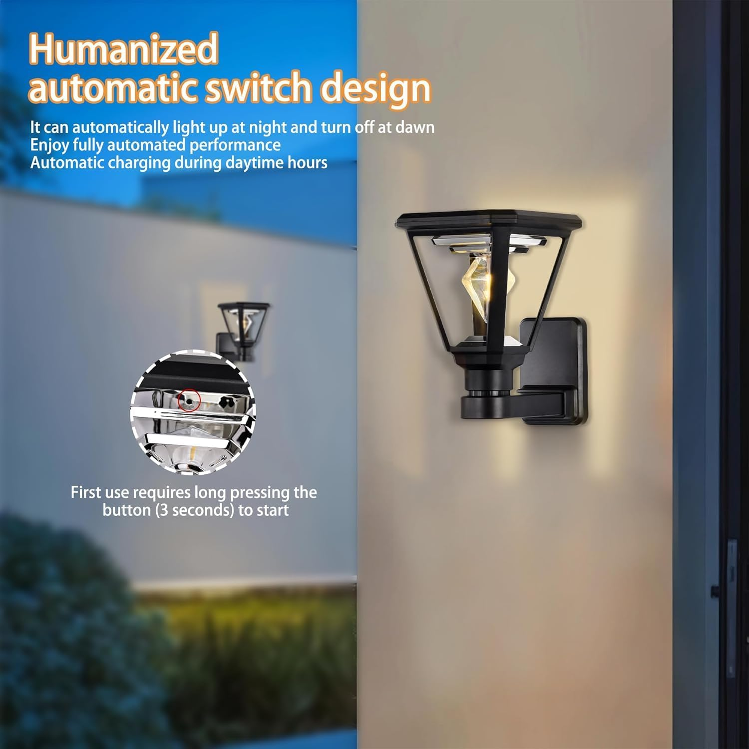 Solar Wall Light Outdoor &ndash; Modern Black Solar Lights LED Lantern,2700K Warm White, Waterproof,21 Cm, No Wiring &ndash; Wall Lamp for Garden, Fence, Garage image number 3