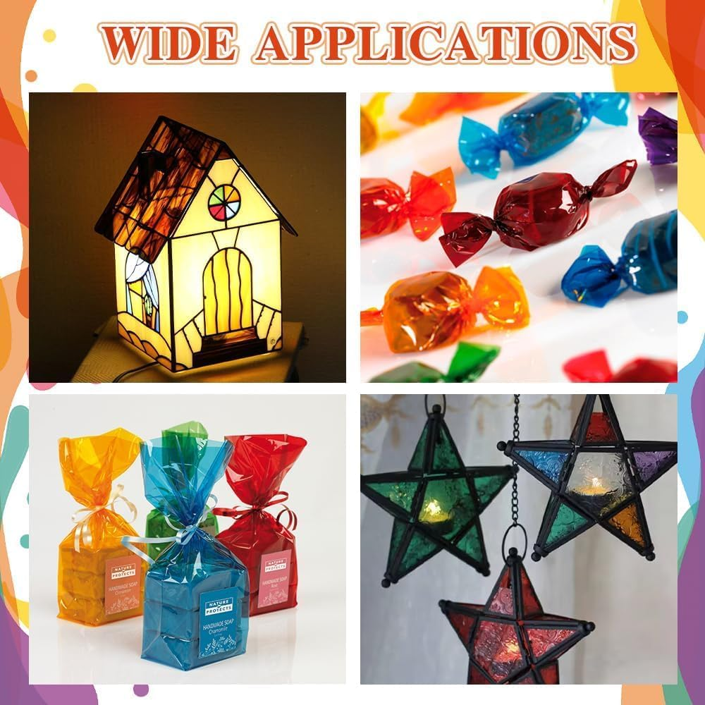 160 Pcs Cellophane Sheets 7.5X7.5 Inch 8 Multi-Colors Cellophane Wrap with Twist Ties for DIY Arts Crafts Decorations (19X19Cm) image number 5