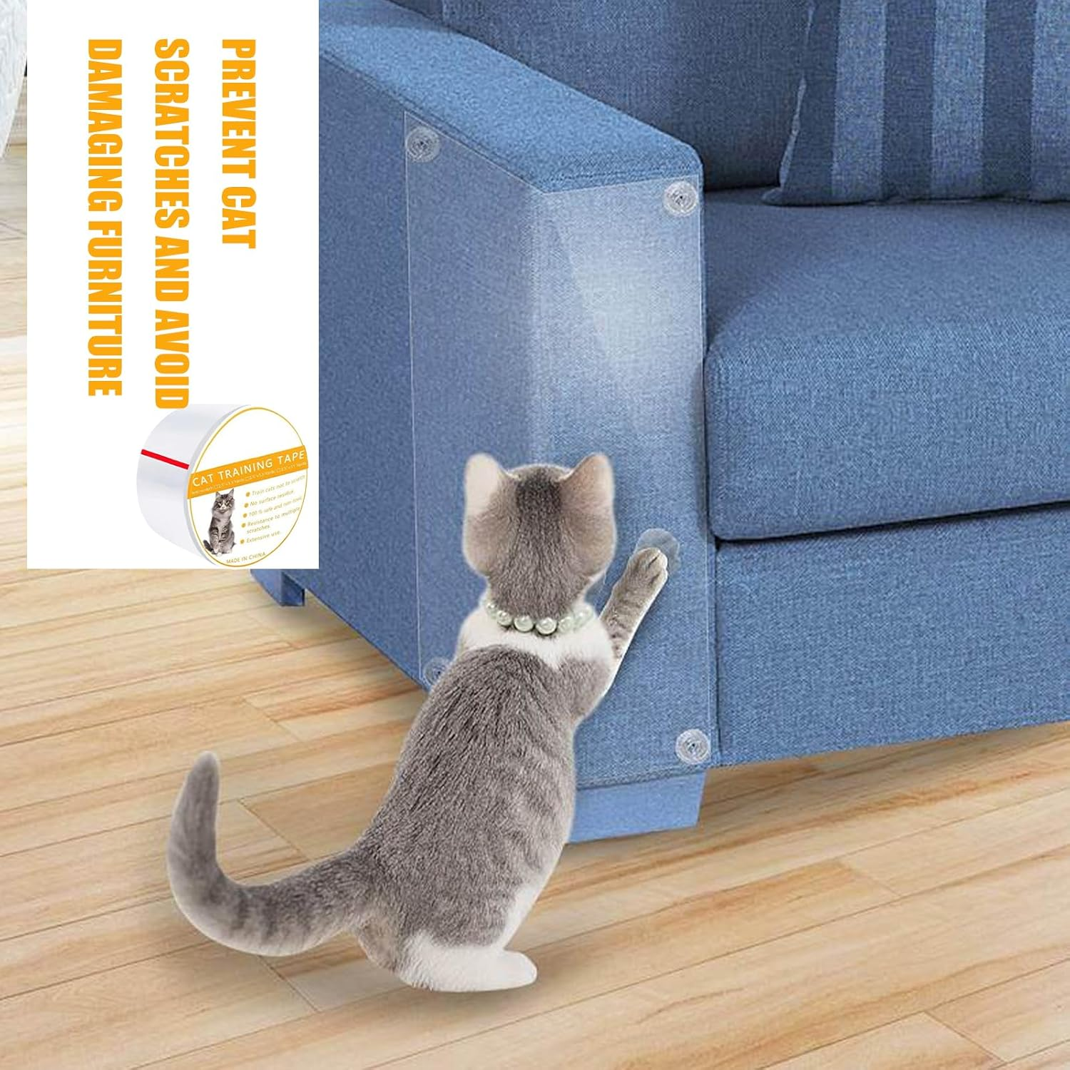 CTOUUGRS Anti-Scratch Cat Training Tape 4 Inches Clear Furniture Protector for Couch Carpet Sofa Scratch Guard Cat Scratches Deterrent Tape 3 Meters image number 4