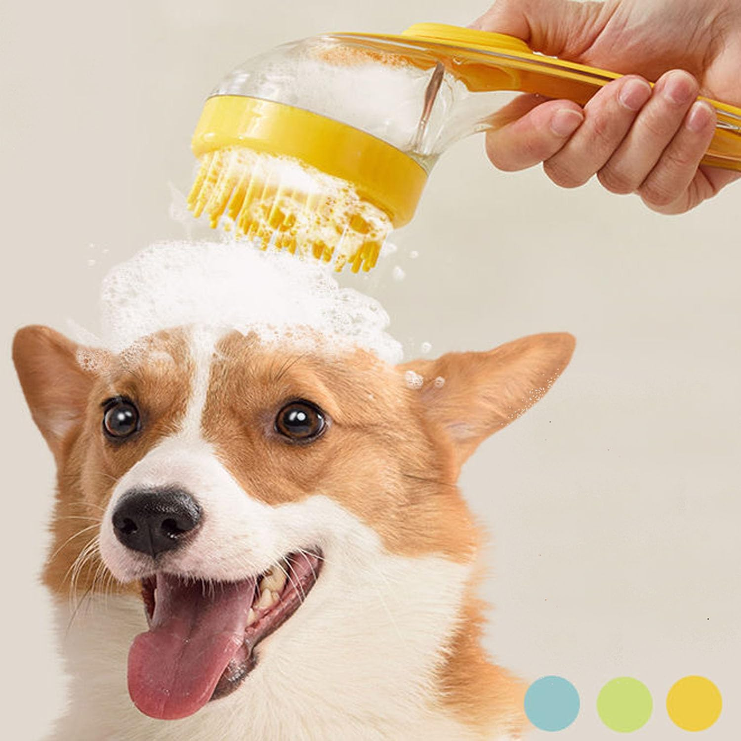 4 Pcs Dog Bath Brush Set - Shampoo Brush & Bubble Maker with Adjustable Handle, Dog Grooming Brush, Paw Washer & Massage Grooming Tool for Short/Long Hair Dogs & Cats (Green)