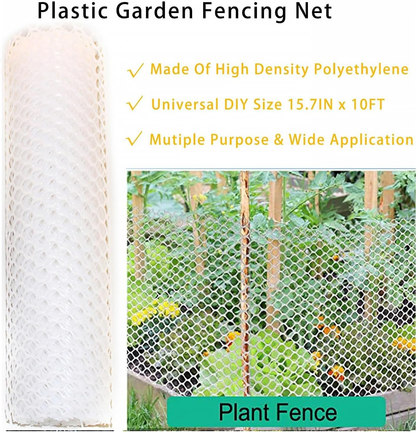 Plastic Wire Mesh Fence- Durable Plastic Chicken Wire Mesh - Ideal for Poultry, Dogs, Rabbit, Snake Barrier & Gardening-40 X 300CM Roll (White) image number 5