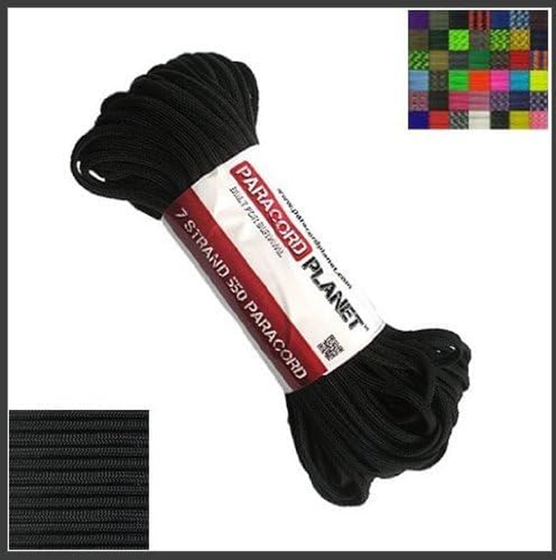 Paracord Planet 550 Cord Type III 7 Strand Paracord 100 Foot Hank - Black