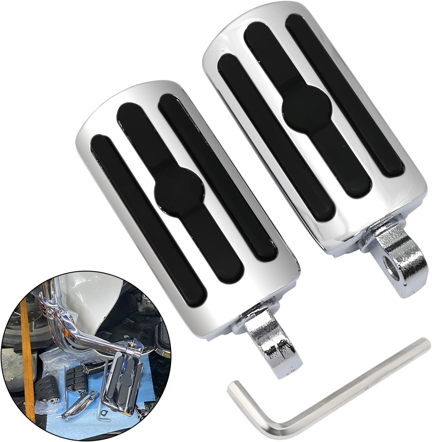 Motorcycle Highway Pegs Mount Clamp Footpegs Engine Guard Mounts Adapter Fit for Harley Yamaha Honda Suzuki Kawasaki 25Mm 32Mm 34Mm (Chrome) - Style Ablack image number 7