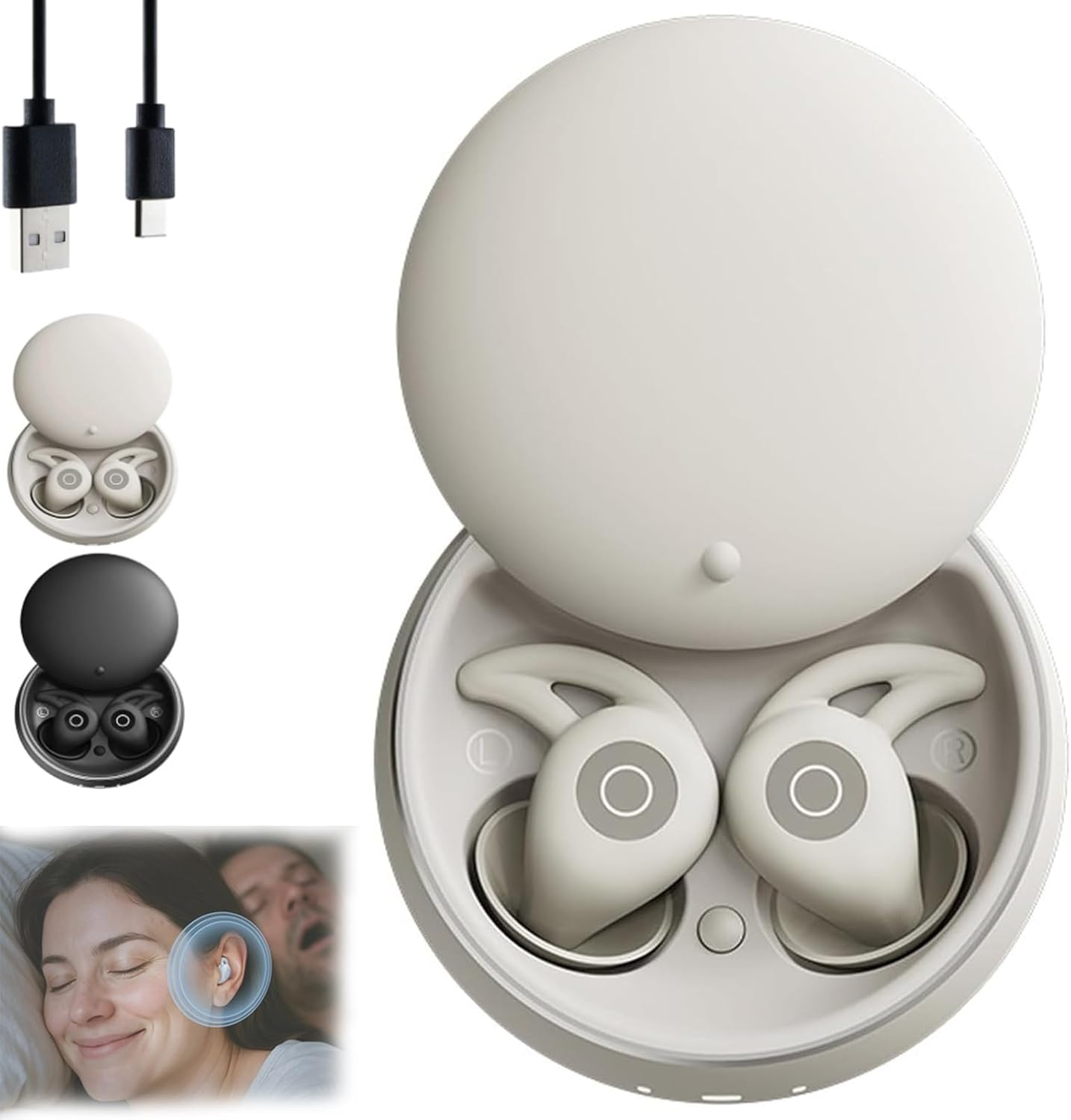 Noorasleep Snooze Pods Pro, Snoozepods Pro, Bluetooth Sleepbuds with Comfortable and Snug Fit with Recharge Warehouse and Soft Earplugs, Noise Reduction for Side Sleepers (Light Gray)