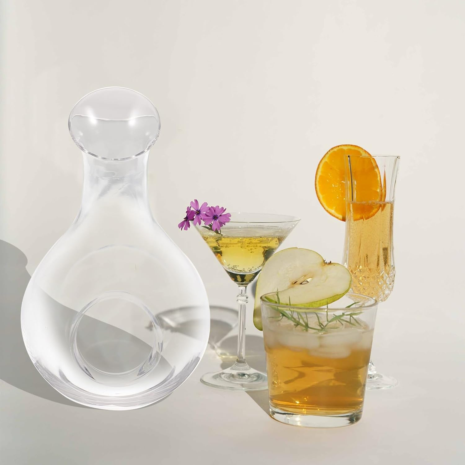 BEBEMOKO Glass Wine Dispenser Pitcher with 13Oz Capacity and Creative Ice Cube Indentations, for Bars and Holiday Wine Serving image number 2