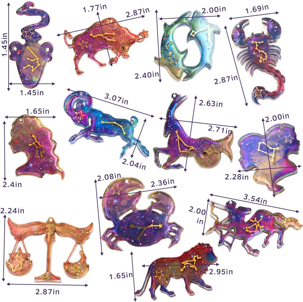 Zodiac Resin Molds, 12 Constellation Animals Keychain Silicone Mold, Unique Epoxy Resin Casting Molds, Pendant Mold for DIY Jewelry Pendant Earrings Necklace Art Crafts Keychain Halloween Decor - Zodiac image number 2