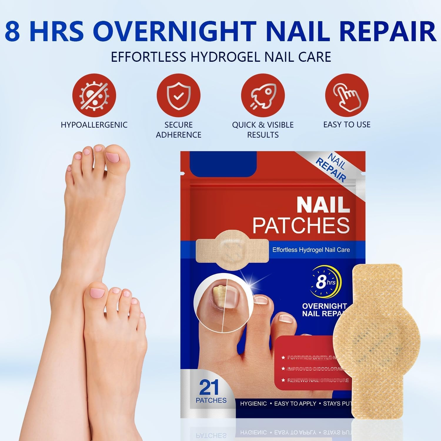 42 PCS Fungal Nail Patches for Toenails, Toenail Treatment Patches Extra Strength - Nighttime Nail Patches, Nail Repair for Restores Damaged Nails and Appearance of Discolored image number 1