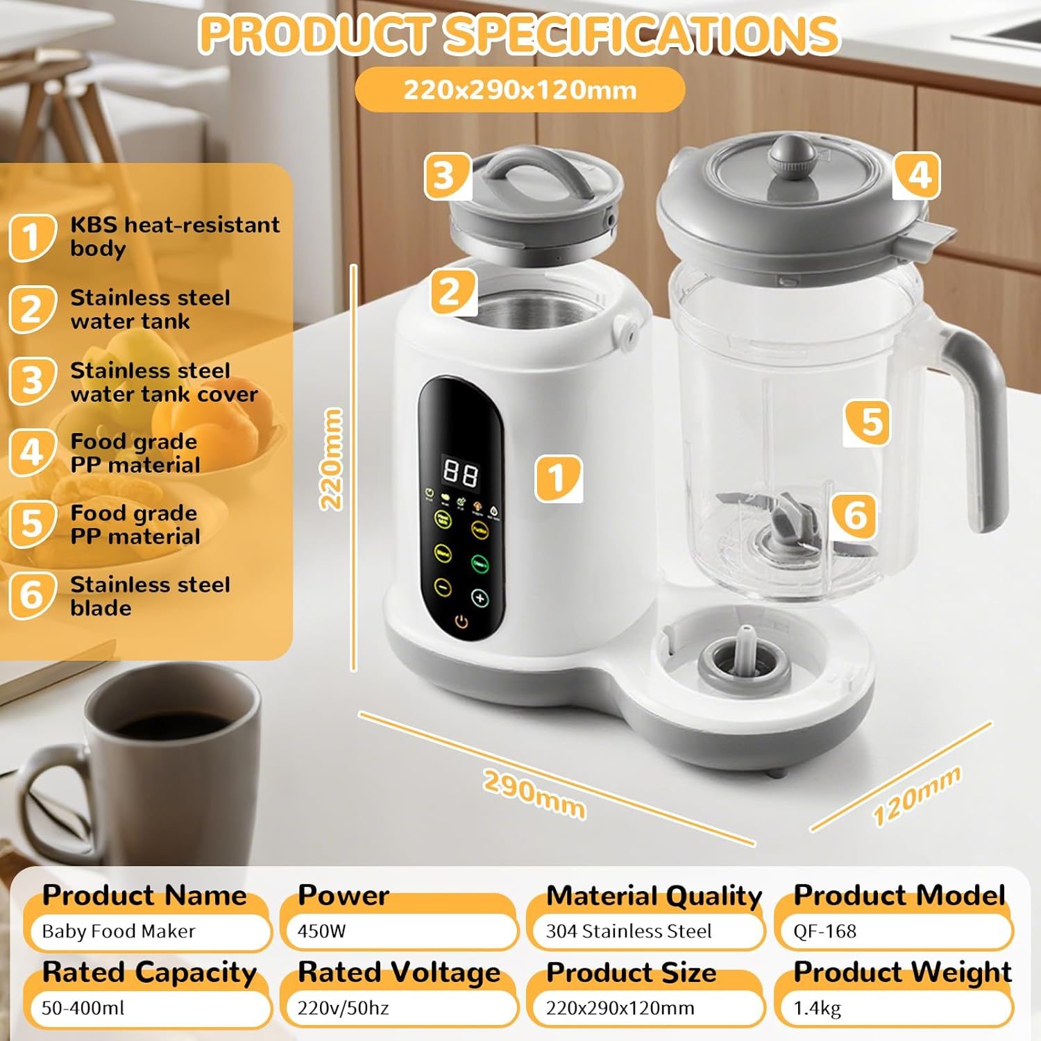 Baby Food Maker, Baby Food Processor, One Level Baby Food Maker, Steamer Mixing, Baby Porridge Maker, Baby Steaming, 400 Ml, 4 Cooking Presets, Automatic Cooking, Self-Cleaning image number 3