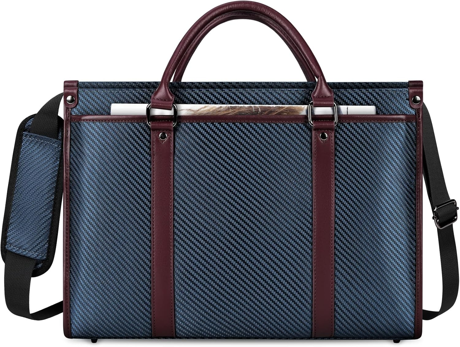 NEWHEY Laptop Bag 15.6 Inch Crossbody Bag for Man Waterproof Messenger Bag PU Leather Computer Bag Retro College Satchel Bag for Work,Business,Travel Black Navy