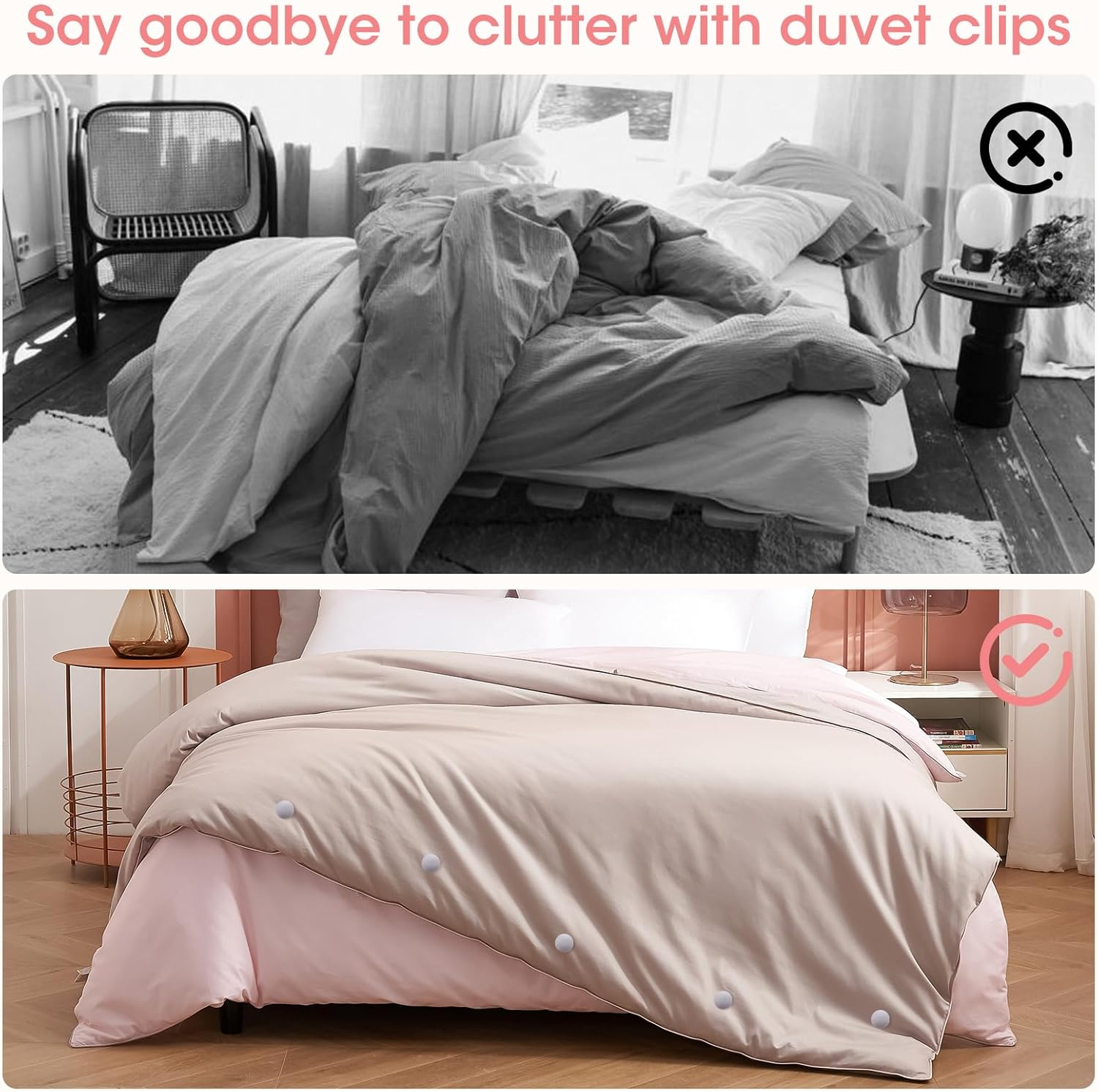 MQUPIN Duvet Clips Duvet Cover Pins,Duvet Pin Comforter Clips 16Set, Soft Fabric Material Double Sided Pin Fasteners for Quilt, Cushions, Curtains- Grey - White image number 6