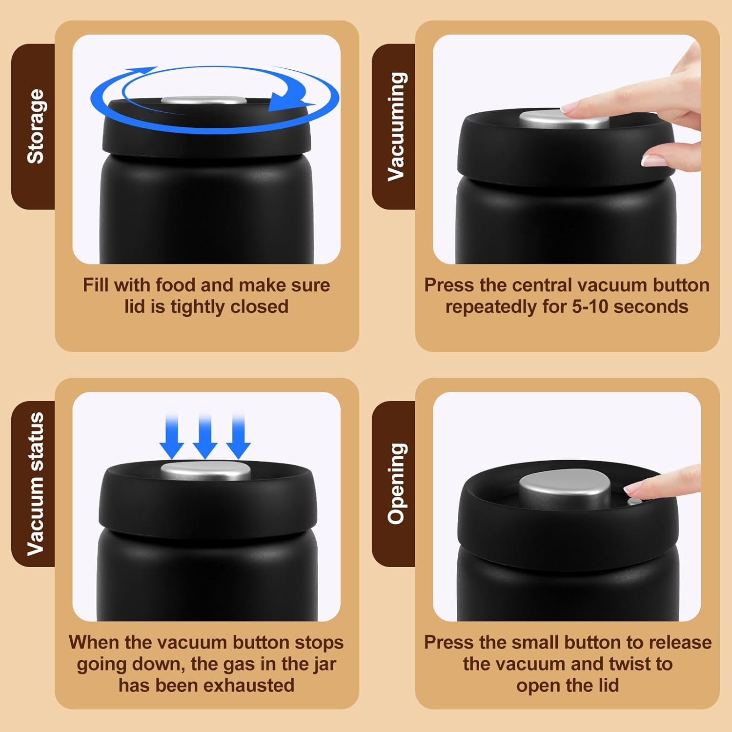 Coffee Vacuum Canister, 1.2L Stainless Steel Airtight Food Storage Container, Large Capacity Coffee Bean Container, Multi Use Coffee Canister for Coffee Bean Tea Storage image number 6