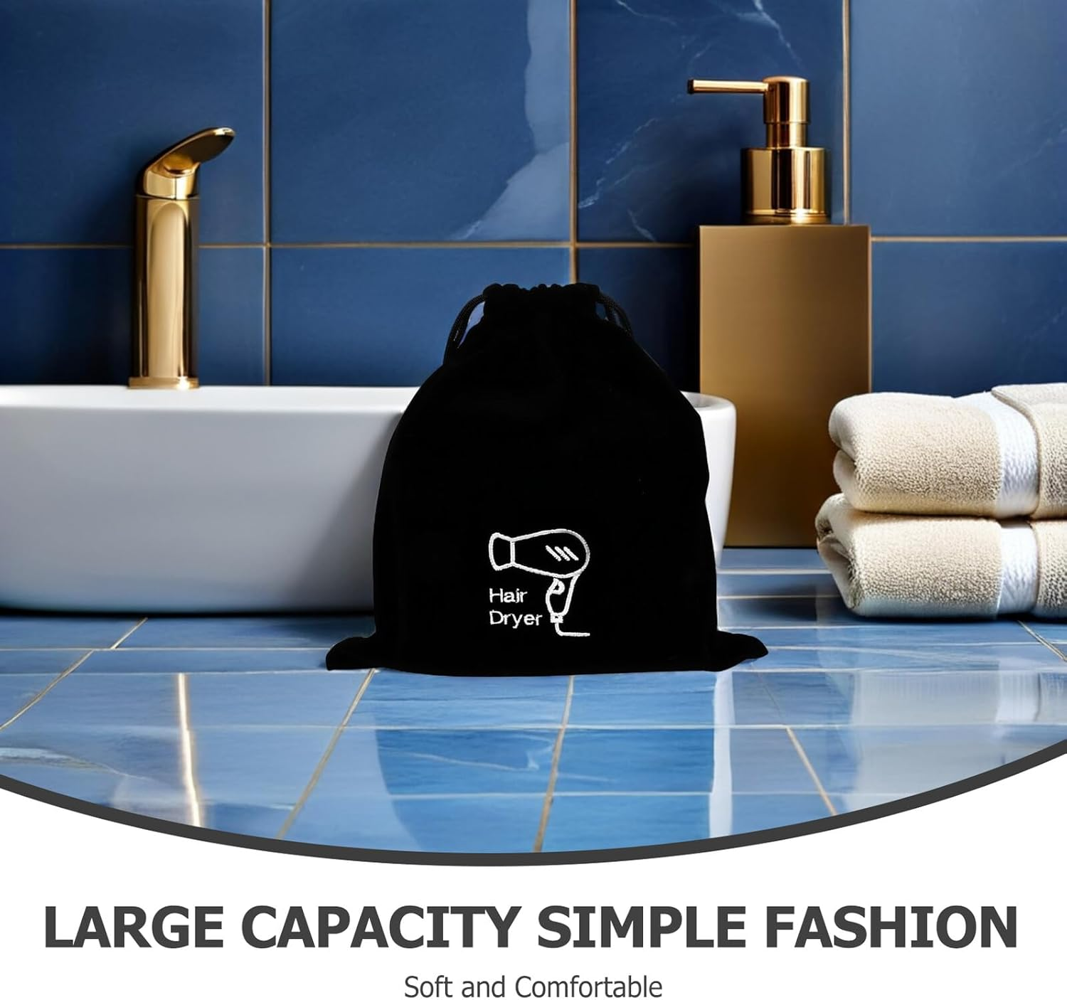 Baluue Flannel Hair Dryer Bag Drawstring Storage Pouch for Travel for Blow Dryer and Hair Tools Capacity Toiletry Bag for Trips image number 6