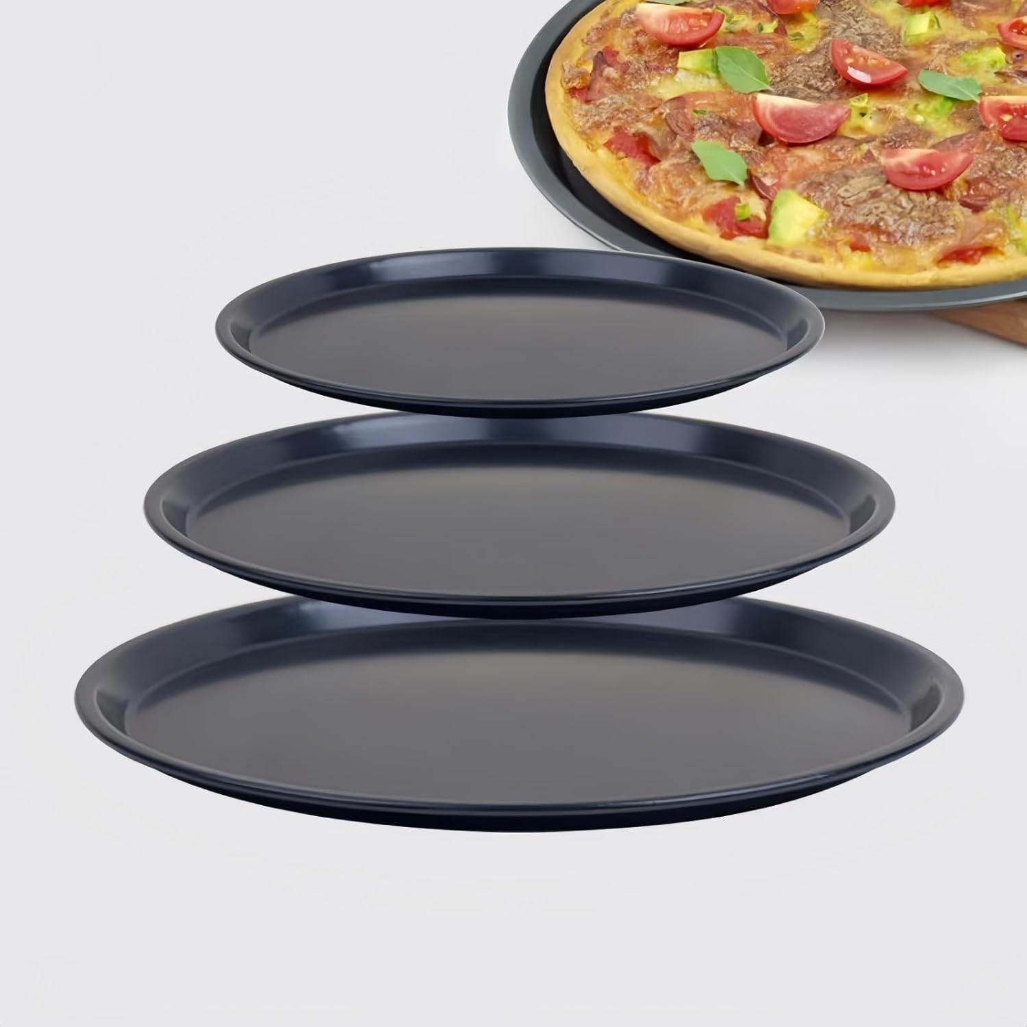 Pizza Pan Set 3-Piece, 24Cm/26Cm/29Cm Pizza Pan for Oven, Non-Stick Pizza Tray, round Steel Pizza Pans - Dishwasher Safe, Premium Bakeware for Home Cooking image number 4