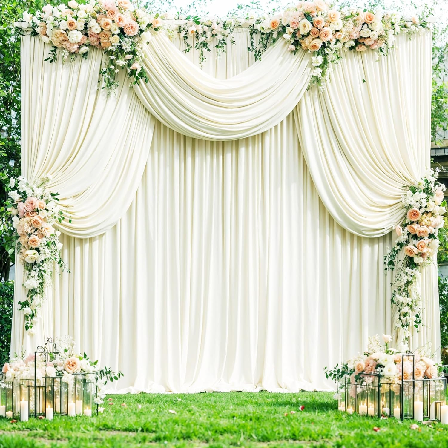 4 Panels Ivory Backdrop Curtains for Wedding Party Wrinkle Free Backdrops Curtain Drapes Fabric Decorations Photo Back Drop Cloth for Baby Shower Photography Stage Reception 20Ft(W) X 12Ft(H) image number 2