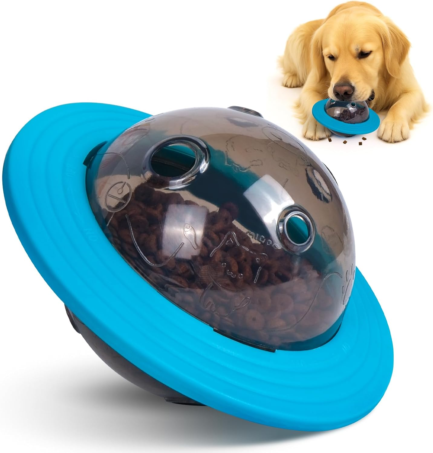 Interactive Dog Puzzle Toy, Ufo-Shaped Treat Dispenser Ball, Mental Stimulation and Training Toy for All Breeds (Blue)