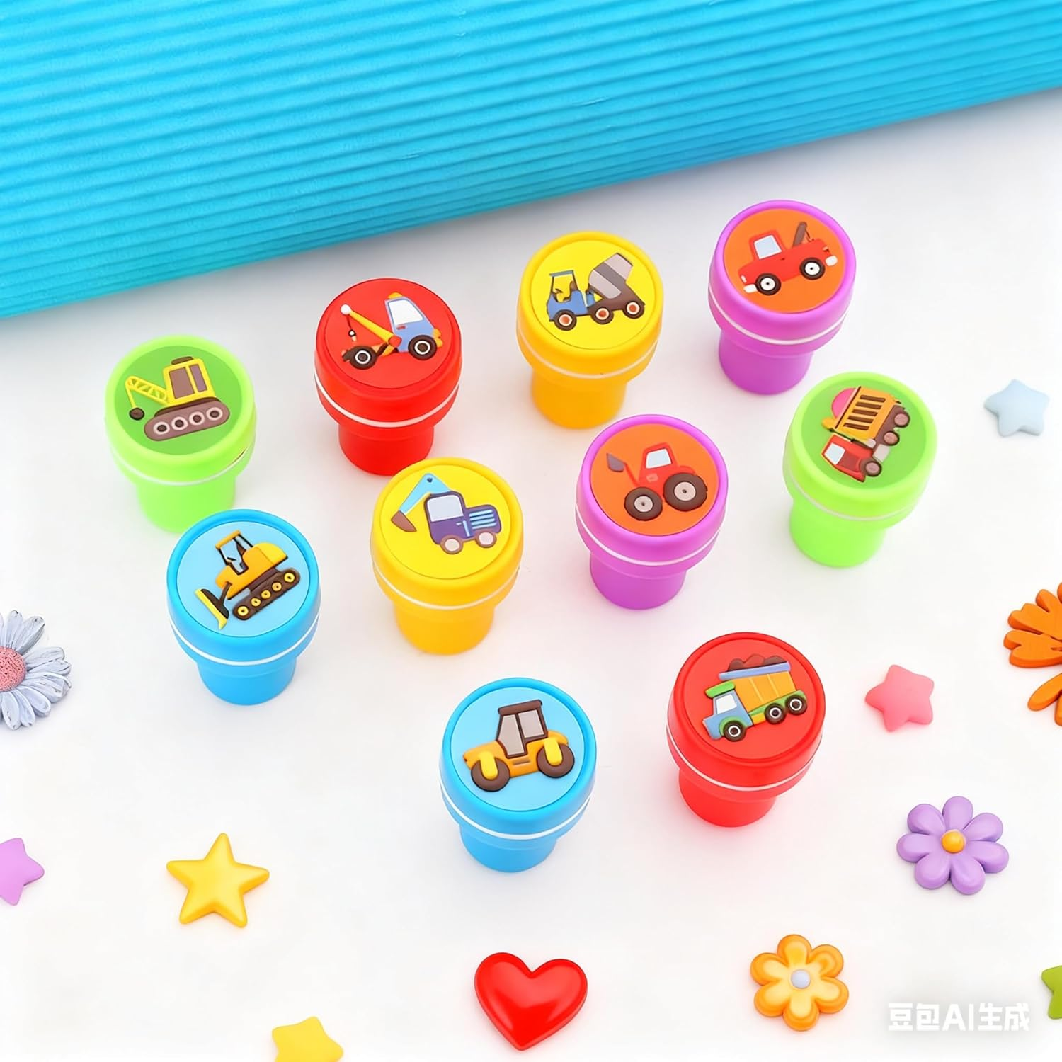 Pack of 20 Digger Children'S Stamps, Self-Inking Construction Truck Stamps, Construction Party Favours for Children'S Birthday, Party Accessories, Construction Site Stamp, Classroom Rewards image number 5