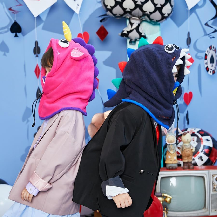 AQIIGOSE Kids Balaclava Ski Mask, Windproof Thermal Fleece Winter Hat for Boys & Girls, Adjustable Fit for Cold Weather, Cycling, Hiking, Snow Play - Navy Blue - Dinosaur image number 7