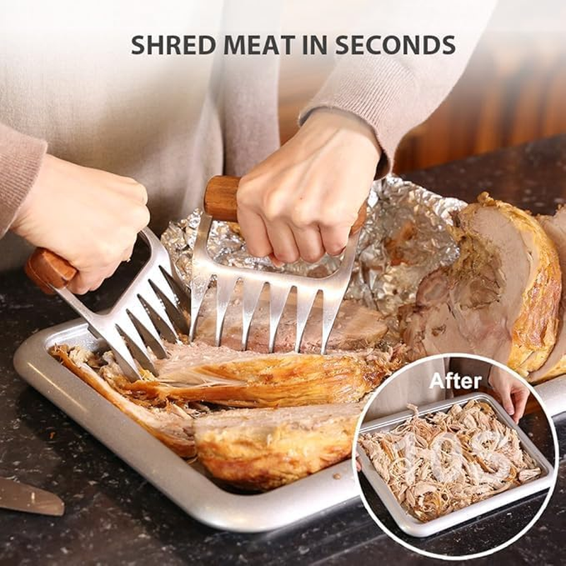 1 Pair Meat Shredder Claws,Bbq Pork Shredder,Walnut Wood Handle with 304 Stainless Steel Forks,Large Rivets,Best for Shredding,Pulling, Lifting, Serving,Chicken with 180Ml Professional Pepper Grinder image number 2