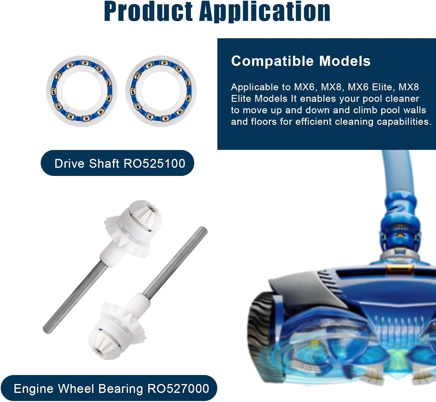 Pool Cleaner Drive Shaft & Scrubbing Brush Kit for Zodiac MX6 MX8 MX6 Elite MX8 Elite, Replacement Parts Set Includes Engine Wheel Bearing & Cyclonic Brushes image number 1