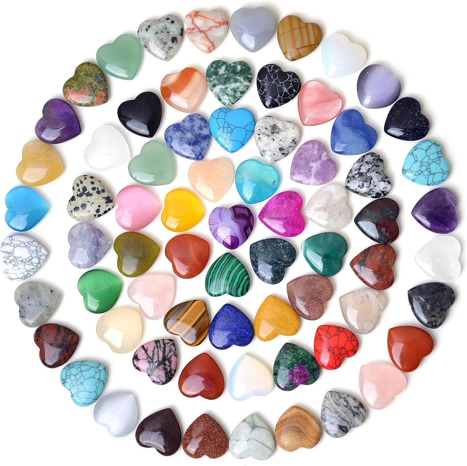 32Pcs Heart Shaped Worry Stones Colorful Gemstone Crystals for Anxiety Relief, Meditation, Valentines Day Gifts, Christmas Stocking Stuffers, DIY Jewelry Making (Random Styles) image number 1