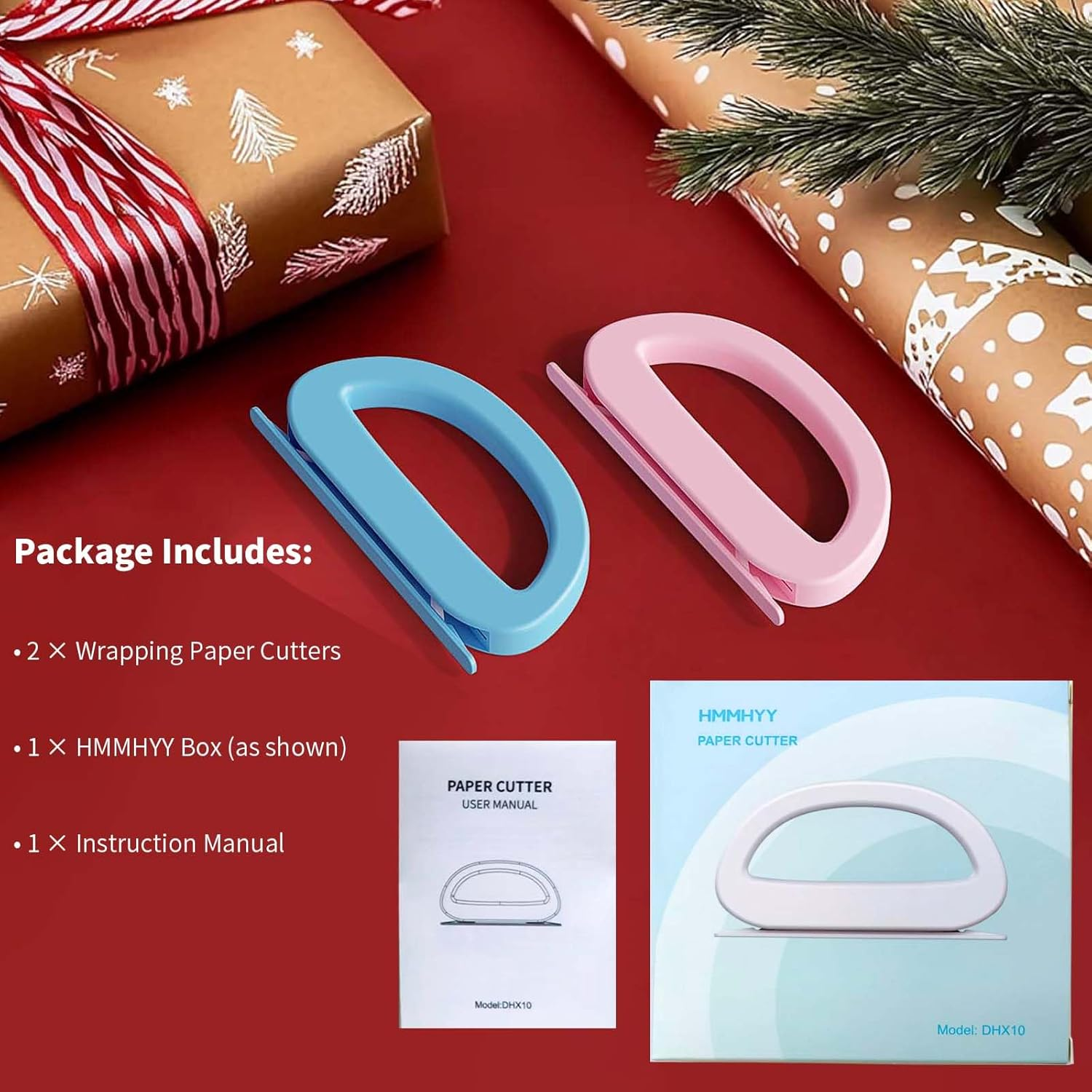 Wrapping Paper Cutter, 2-Pack (4 Blades) Sliding Gift Wrap Cutter for Wrapping, Paper Cutting Tool for Christmas, Halloween, Holidays, and Birthdays image number 3