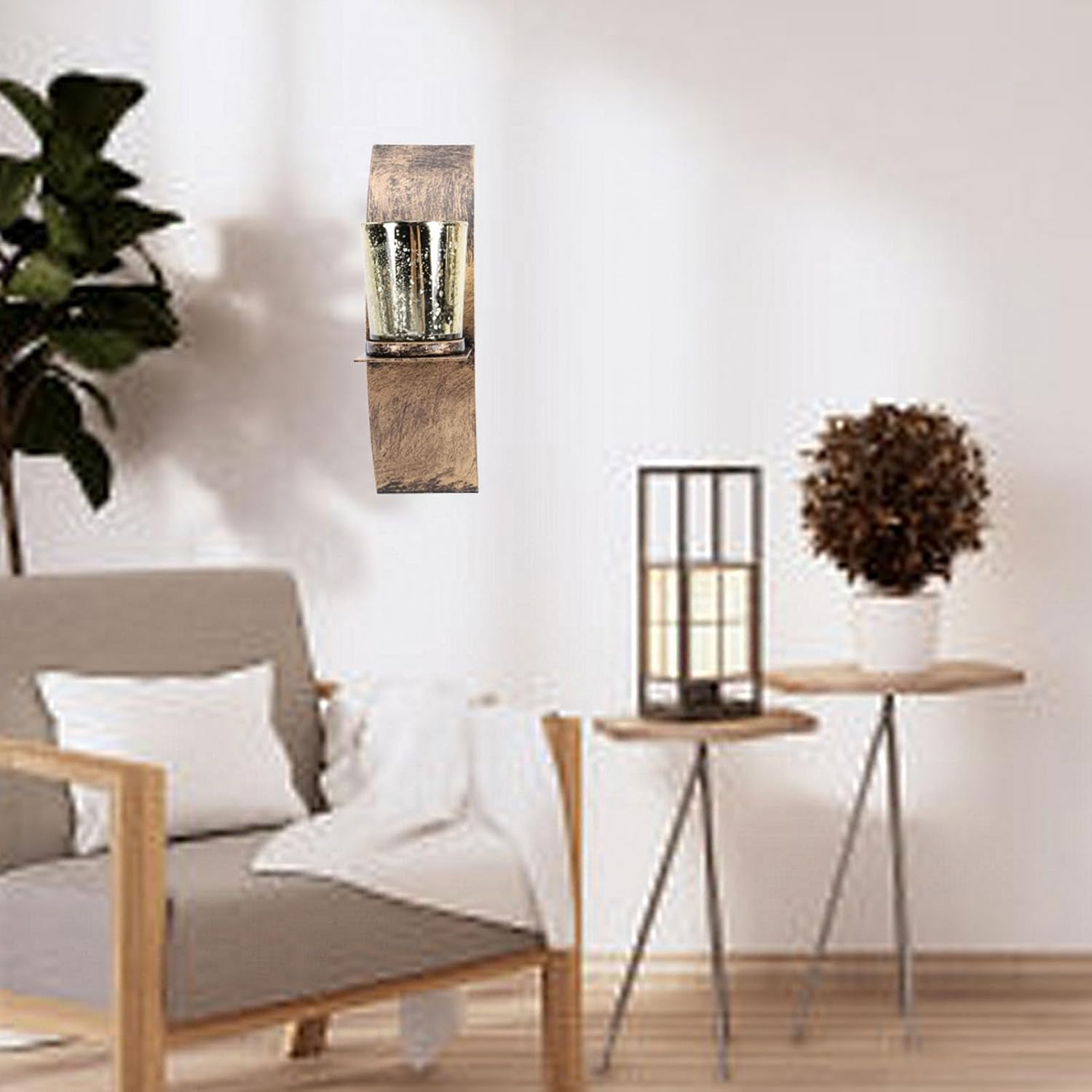 Pack of 2 Rustic Wall Candle Holders, Wall Decoration Made of Antique Metal in Gold and Bronze with Glass Candle Cup for the Entrance Area in the Hallway image number 5