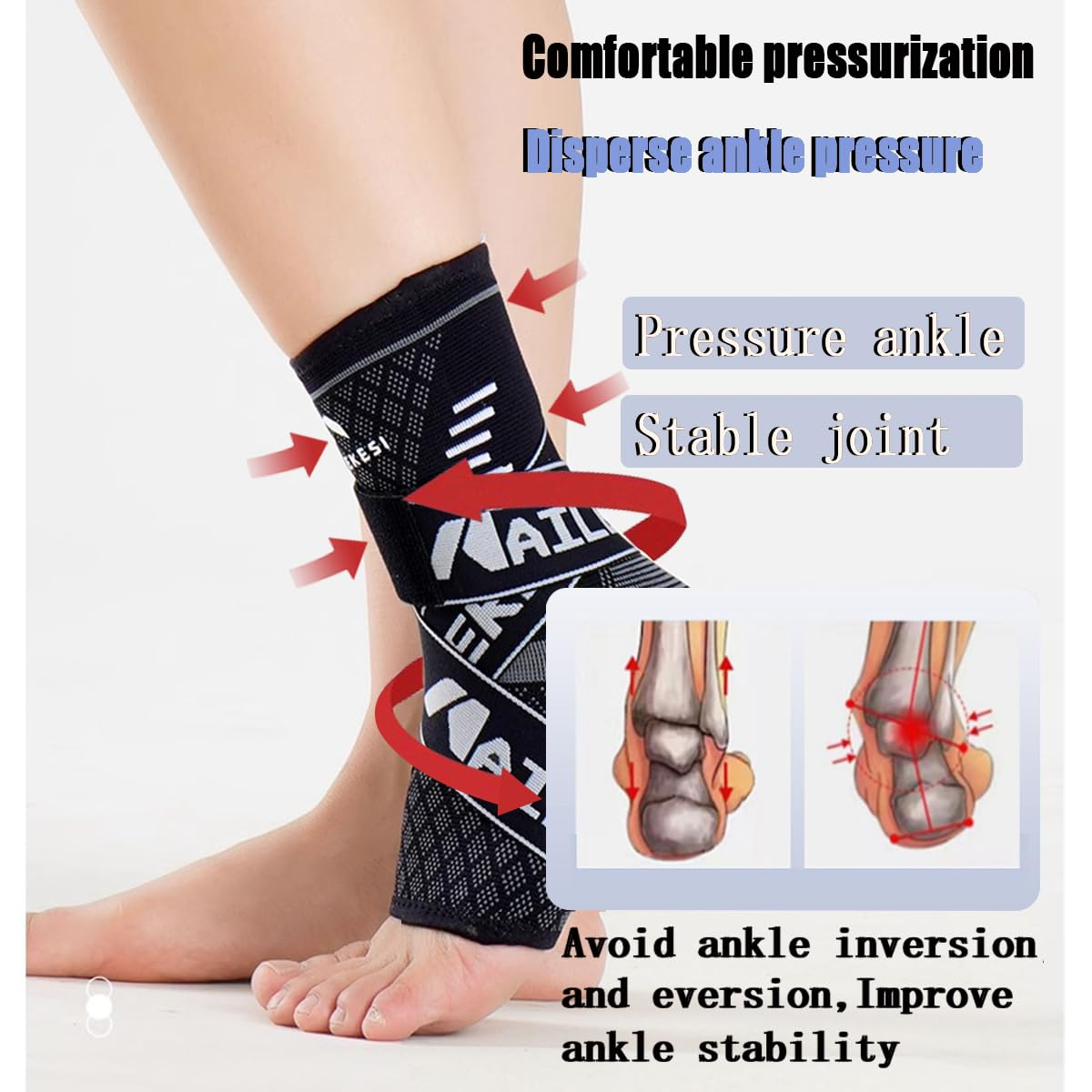  Ankle Support Brace，【 Strap Compression Fixation 】 Open-Heel Ankle Brace with Adjustable Straps for Sports Protect, Plantar Fasciitis, Achilles Tendonitis, Ligament Damage, Injury Recovery，Male and Female,No Distinction between Left and Right (Black, M)