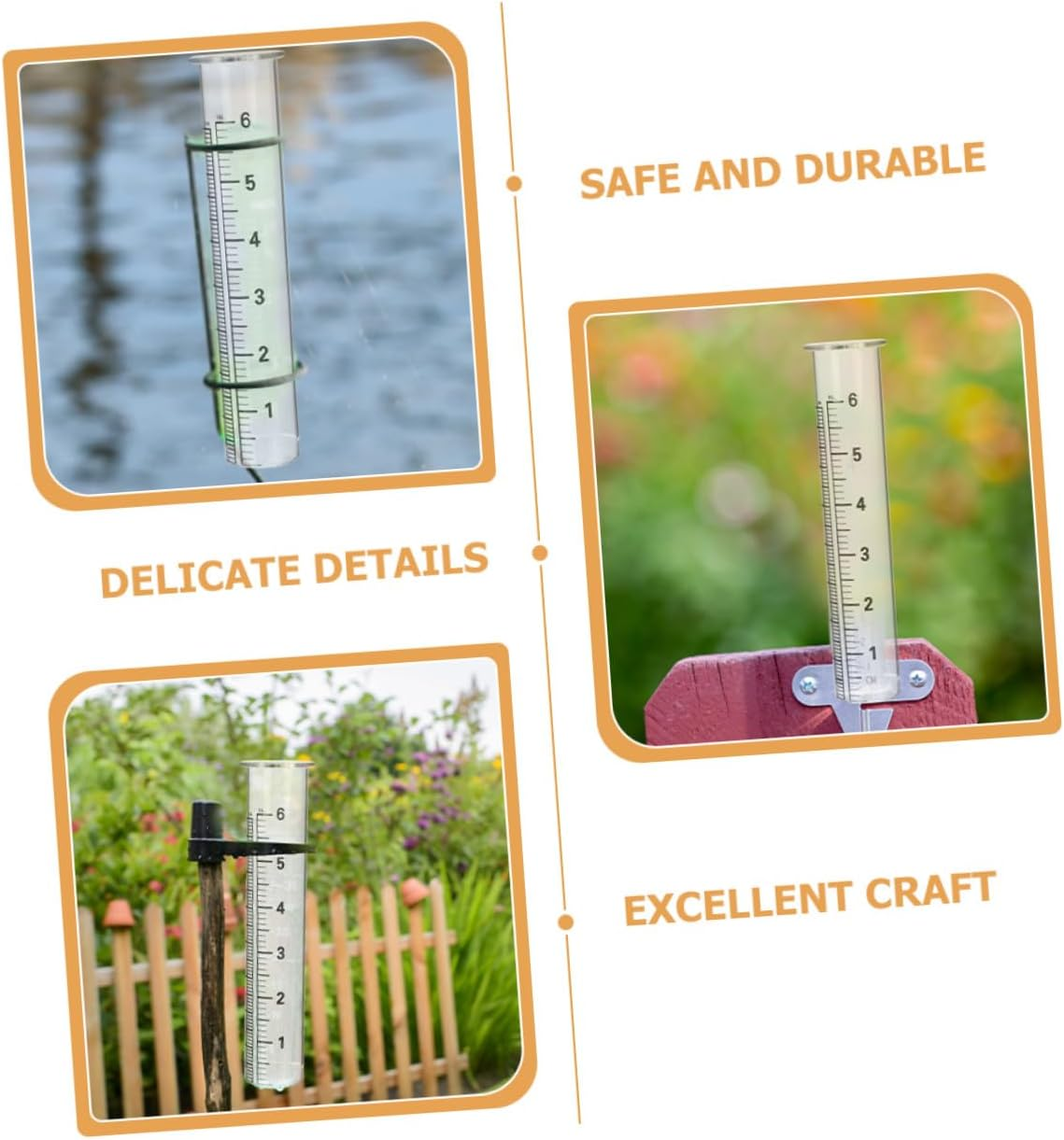 Ifundom 4Pcs Glass Rain Gauge Test Tubes 6-Inch 7-Inch Outdoor Yard Rainfall Measuring Cylinders Scale for Garden and Home Rain Meter Tools image number 6