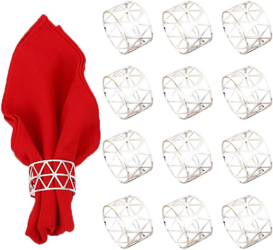 Aoozleny 12PCS Napkin Rings, Metal Hollow Triangle Tableware Table Napkin Ring Napkin Holders for Dining, Anniversary, Christmas, Halloween, Thanksgiving Party of Hotel Banquet Table Setting (Gold)