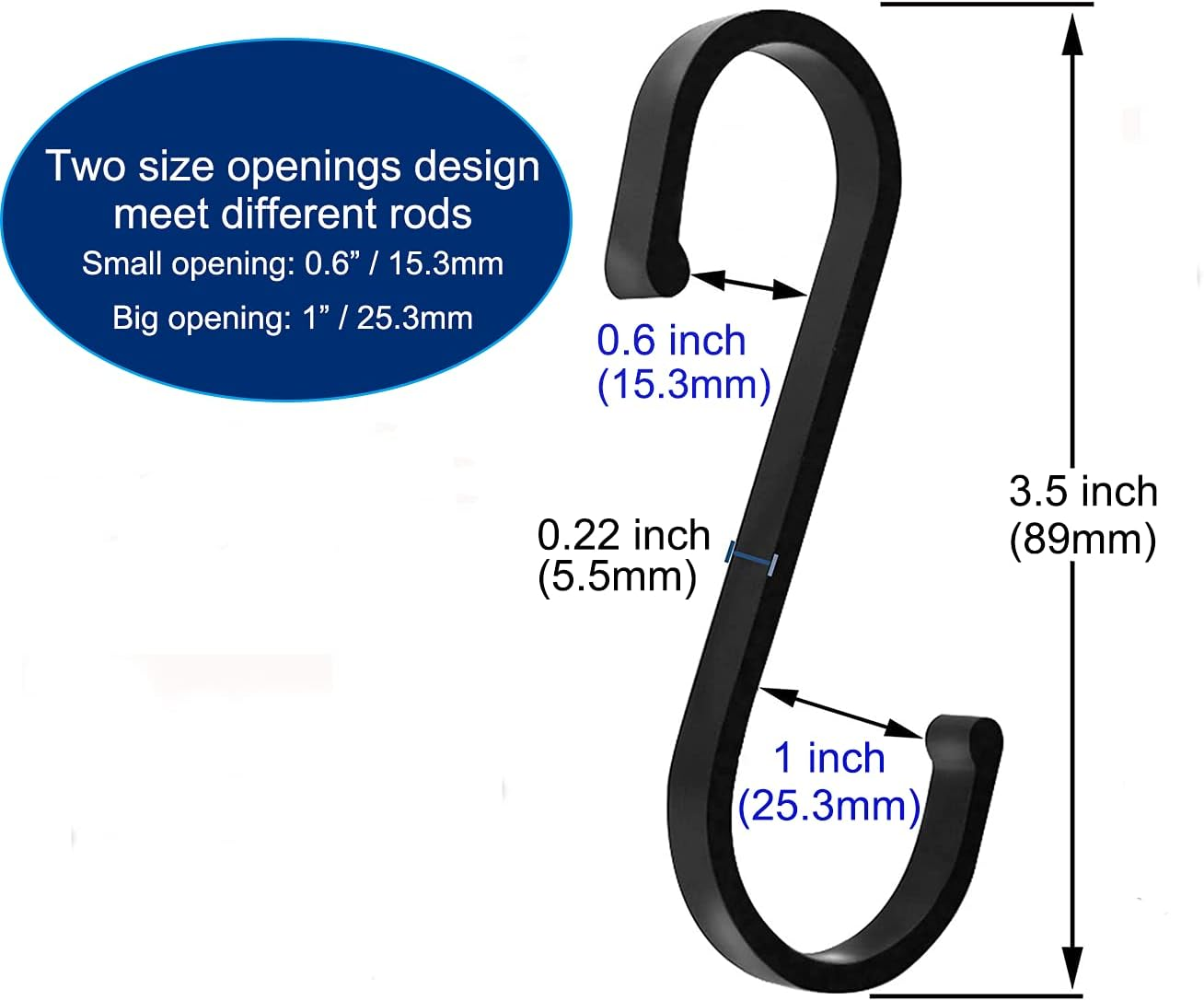 Gavia S Hooks, Pack of 10 S-Shaped Hooks Heavy Duty Metal Hooks Kitchen Hooks for Hanging Hooks for Kitchen, Bathroom, Bedroom, Garden, Office, Shop (Matte Black)