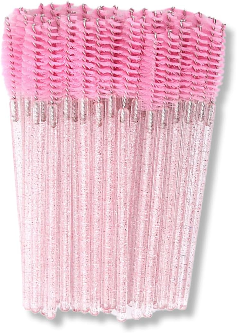 SGERUFZ 50 Eyelash Brushes, Eyelash Extension Brush, Eyebrow Applicator, Eyelash Brushes for Salon and Home, False Eyelash Extension Makeup Brushes (Pink) image number 1