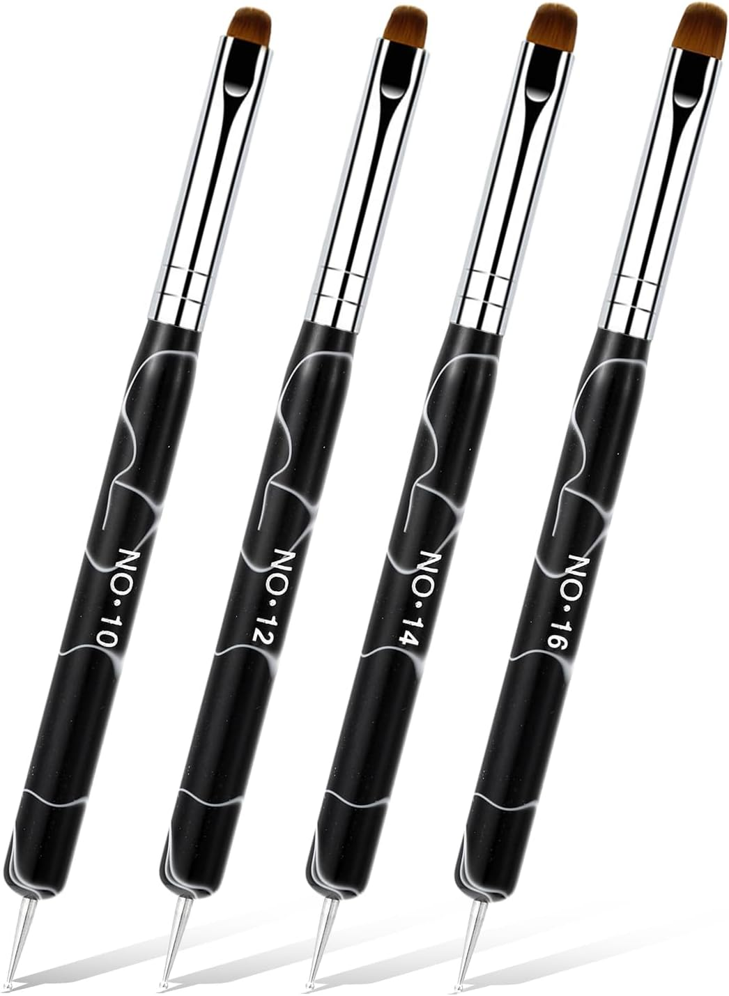 4 Pcs French Nail Brush Set French Tip Brush and 2 Way Dotting Tool for Nails Gel Acrylic Nails Art Design Pen Professional Nail Clean up Brushes for Salon Manicure Beginners(White)