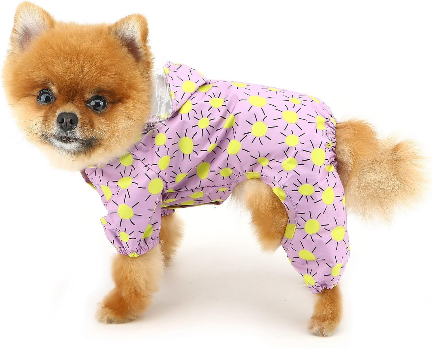 Cute Cartoon Waterproof Dog Raincoats for Small Dogs with Clear Hood and Leash D-Ring Lightweight Pet Rain Jacket Puppy Poncho Clothes (Purple;, M) image number 5
