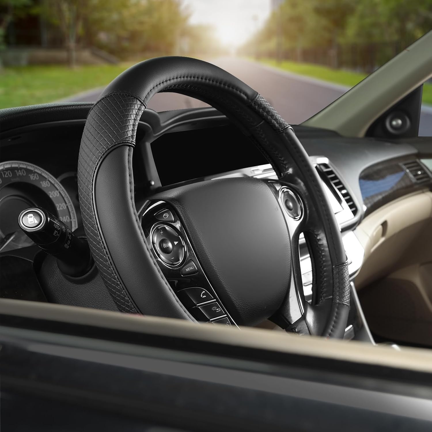 GIANT PANDA Steering Wheel Cover for Honda Civic(2006-2015),Cr-Z, Insight, S2000 (Black-Small Size) image number 6