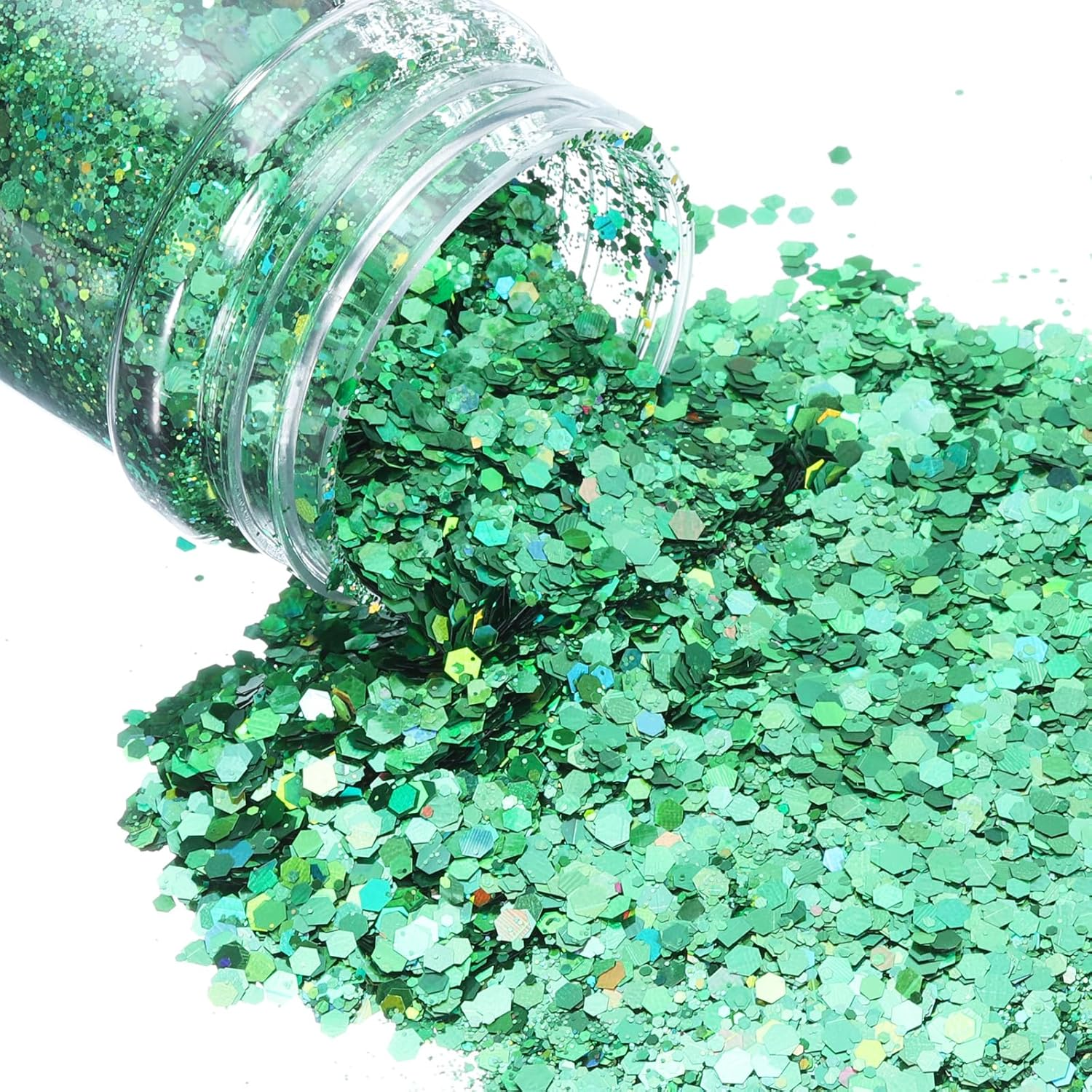 Uxcell Holographic Chunky Glitters 3.5Oz/100G Laser Green Holographic Glitters Powder Mixed Chunky & Fine Flakes Iridescent Sequins for Nail, Hair image number 3