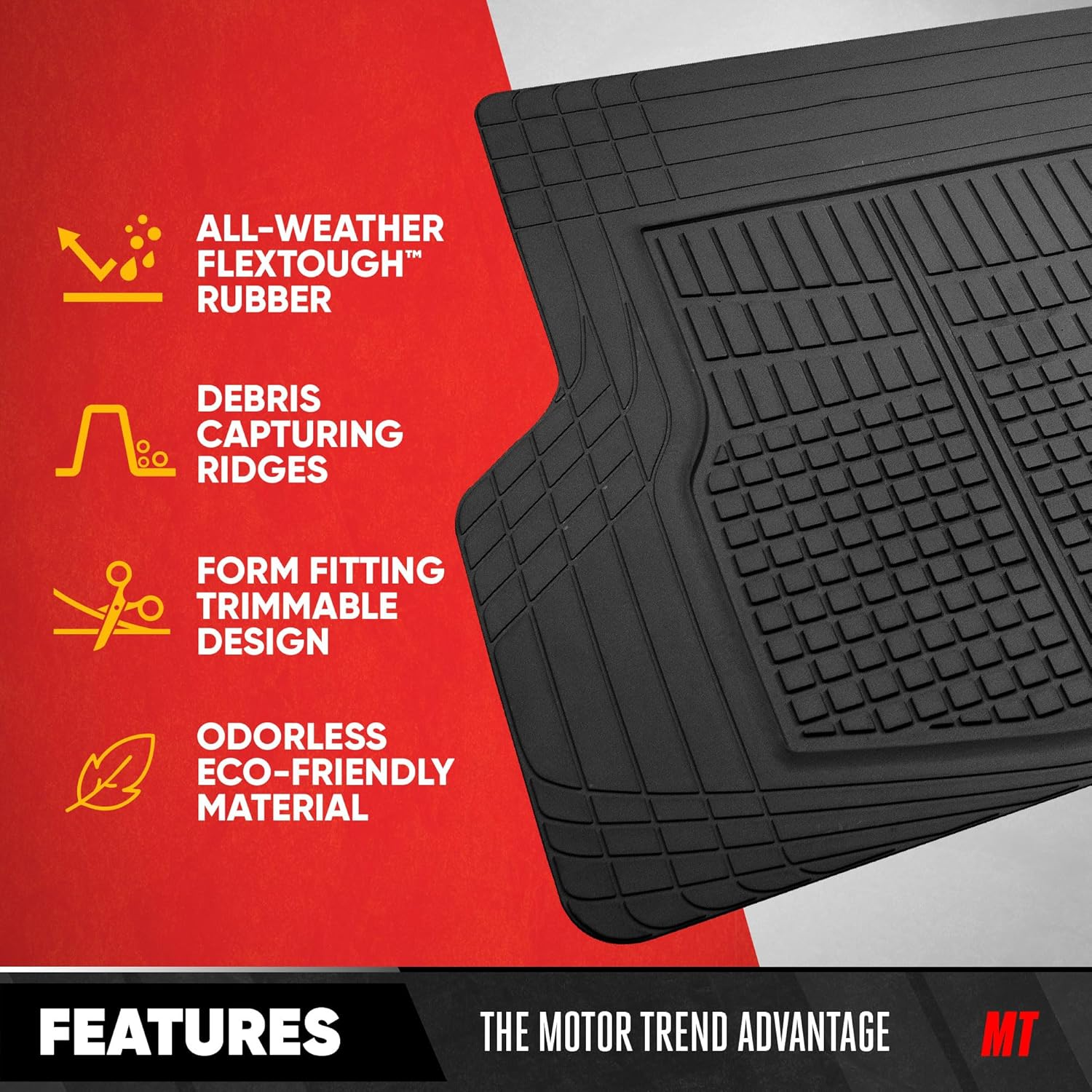 Motor Trend Premium Flextough All-Protection Cargo Mat Liner &ndash; W/Traction Grips & Fresh Design, Heavy Duty Trimmable Trunk Liner for Car Truck SUV, Black (OF-985-BK)