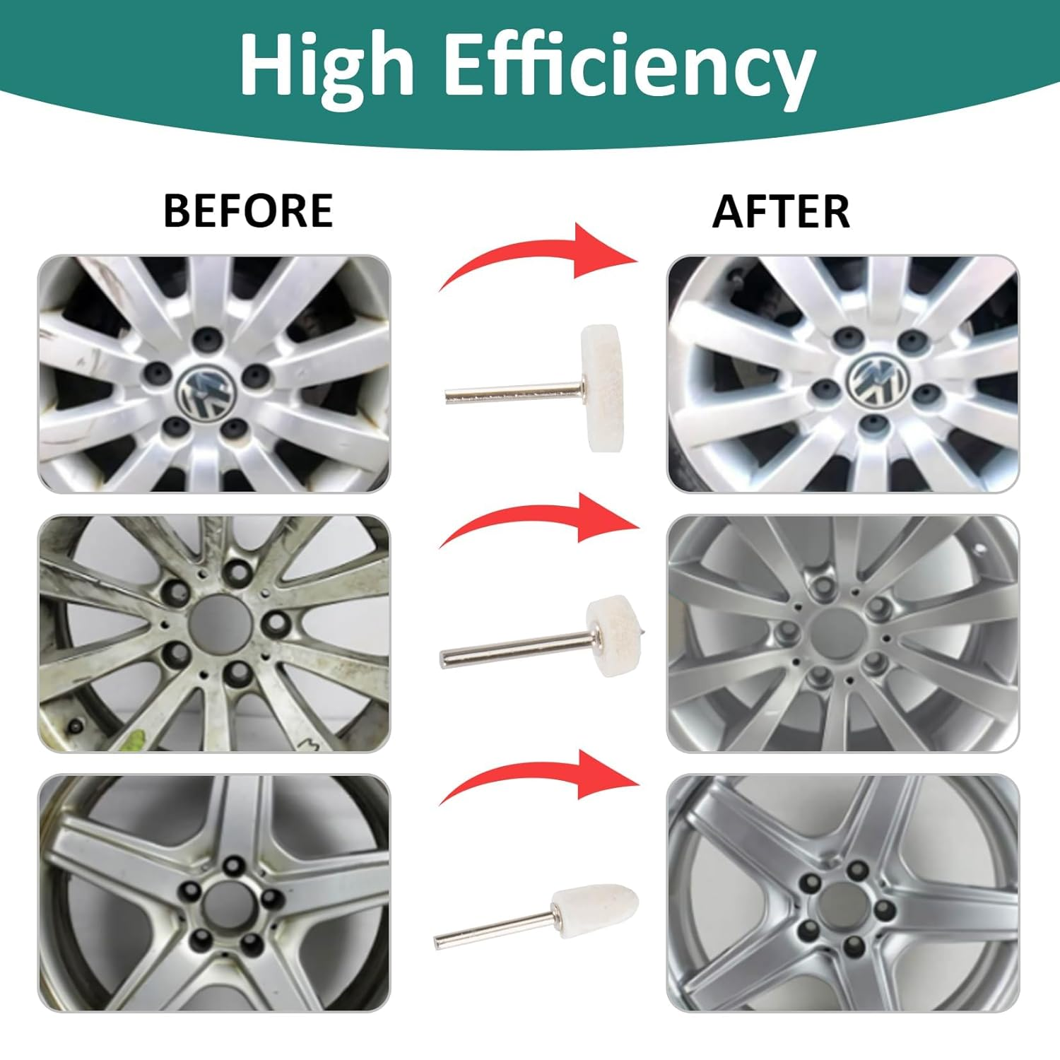 145PCS Wool Felt Polishing Pad - Felt Buffing Pad Wool Polishing Bits Buffing Wheel Professional Accessories with Point Mandrel1/8 Inch Shank for Wheels Kit Rotary Tools image number 6