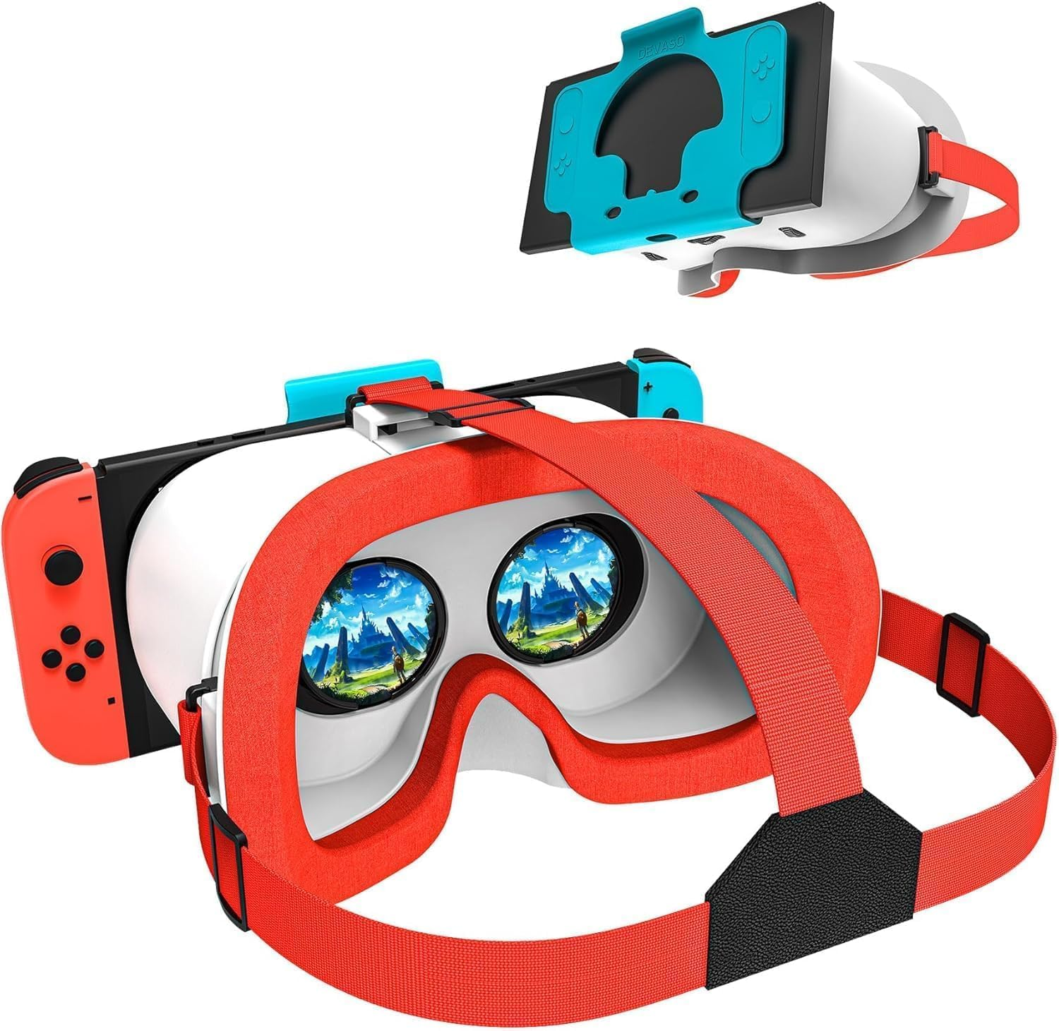 VR Headset for Switch and OLED, Upgraded Virtual Reality VR Glasses with Adjustable HD Lenses Comfortable Head Strap, 3D Goggles for Nintendo OLED VR Games (White+Red)