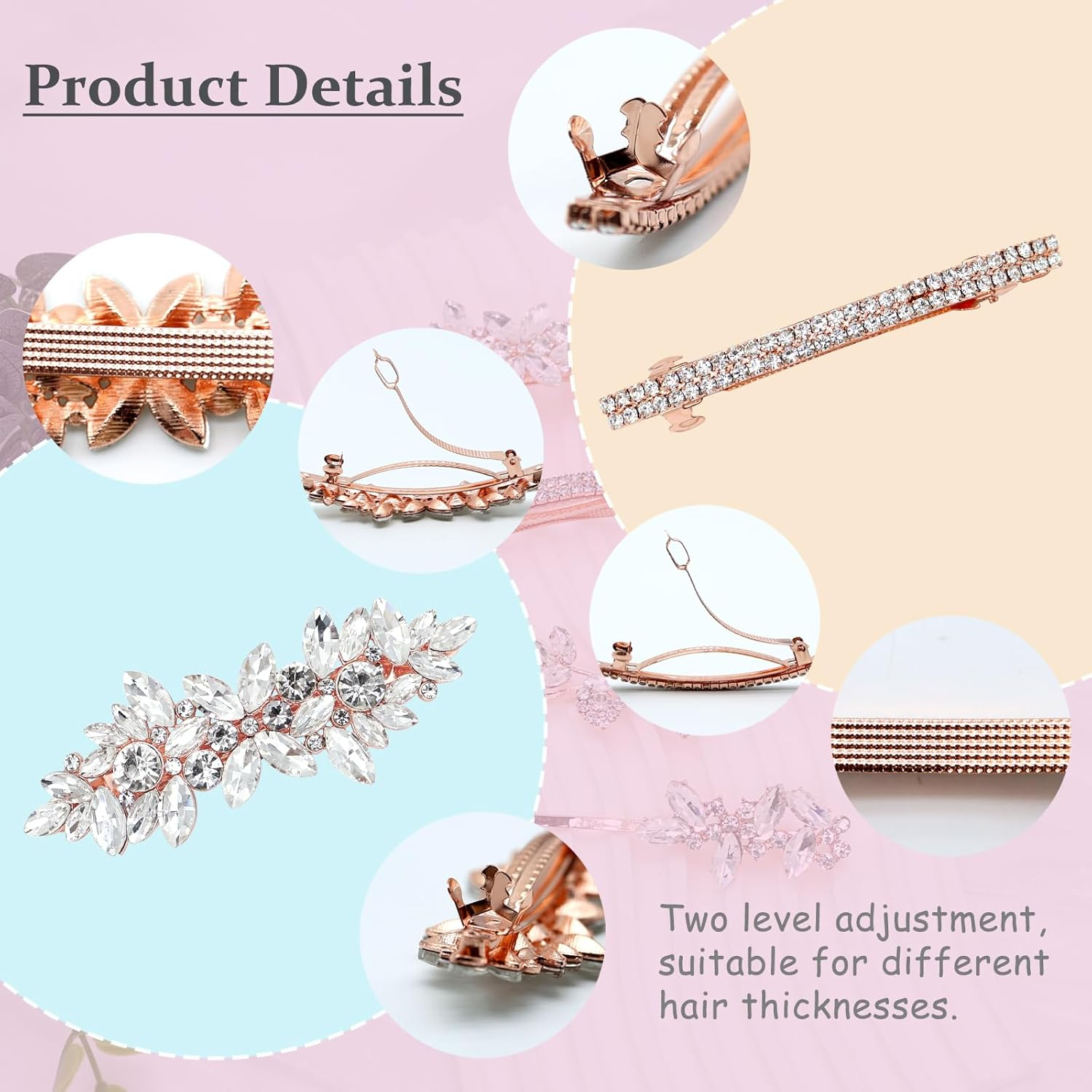 4 Pieces Rhinestone Hair Clips Leaf Wedding Hair Pins Crystal Bobby Pins Silver Bridal Hairpin Barrette for Brides Bridesmaids Flower Girls (Rose Gold) image number 1