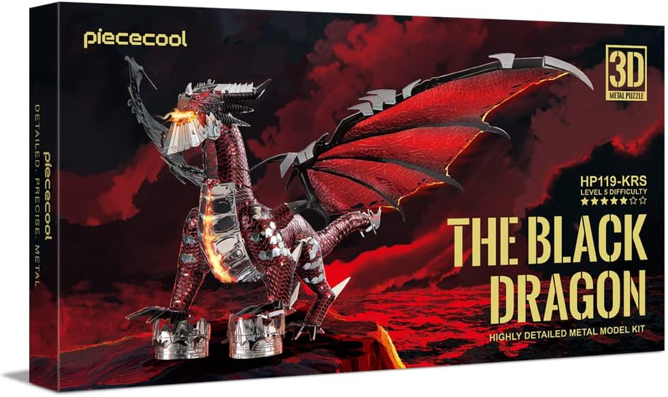 Piececool 3D Metal Model Kits-Black Dragon King, DIY 3D Puzzles for Adults Brain Teaser Puzzles Toys for Teens, Great Birthday New Year Gifts, 107 Pcs image number 6