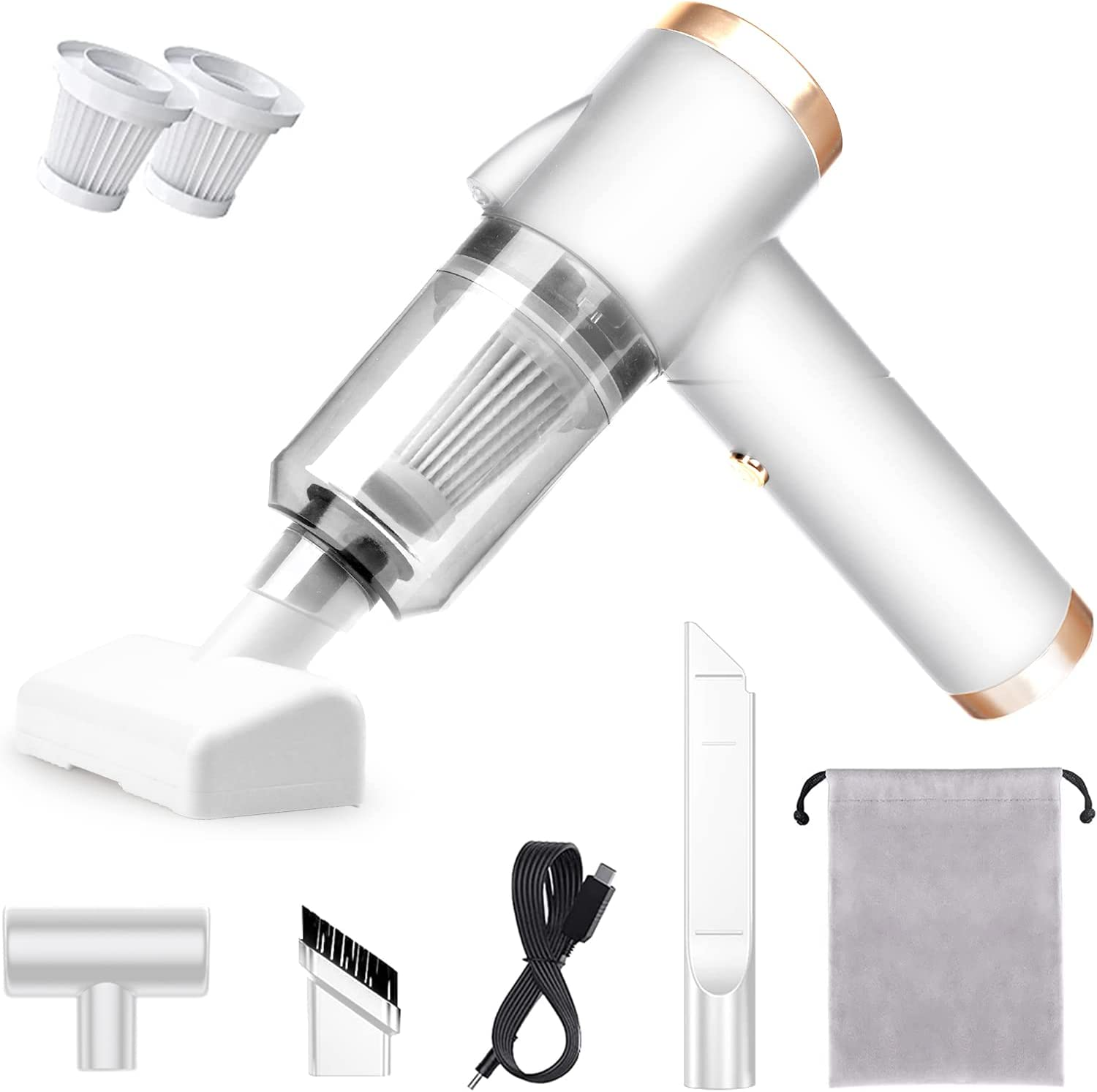 Wireless Handheld Car Vacuum Cleaner - 90&deg; Foldable Portable for Car, 9000PA Suction Cordless Vacuum, Rechargeable Mini Vehicle, Home and Office -White (Q8) image number 2