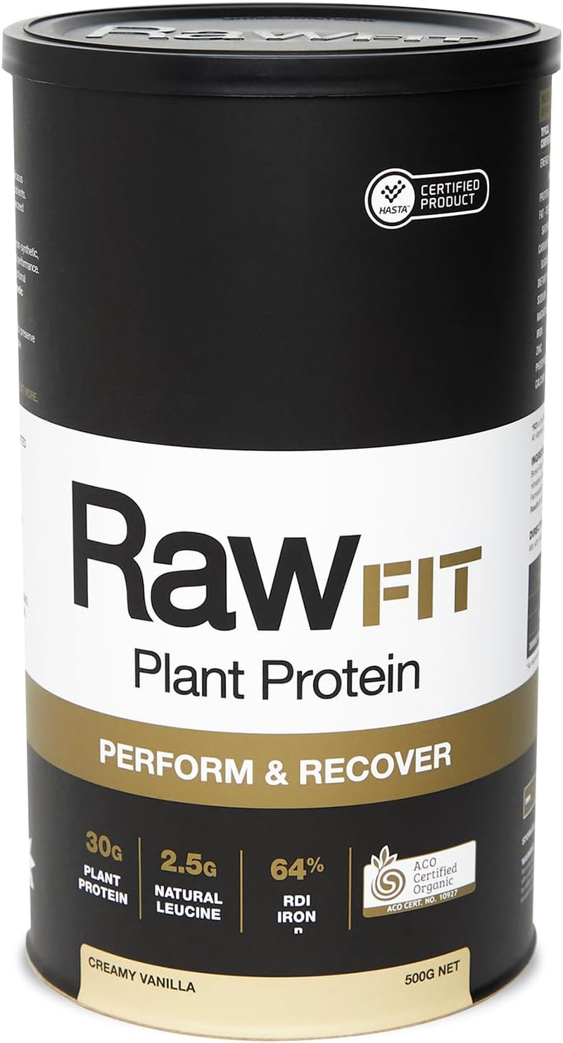 Amazonia Rawfit Plant Protein Perform & Recover Vanilla - Certified Organic, Low FODMAP Certified, Vegan, Sprouted & Fermented Pea & Brown Rice Protein, HASTA Certified, 35G Protein per Serve, Supports Muscle Growth & Recovery, 500G image number 2