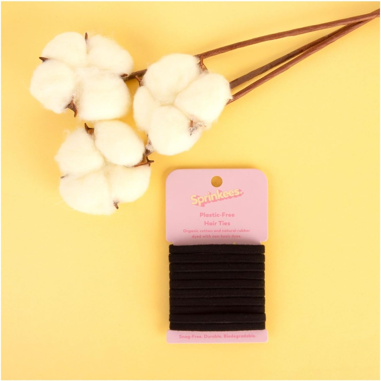 10 Pack Black Hair Ties - Plastic-Free Organic Cotton and Natural Rubber, 100% Biodegradable image number 3