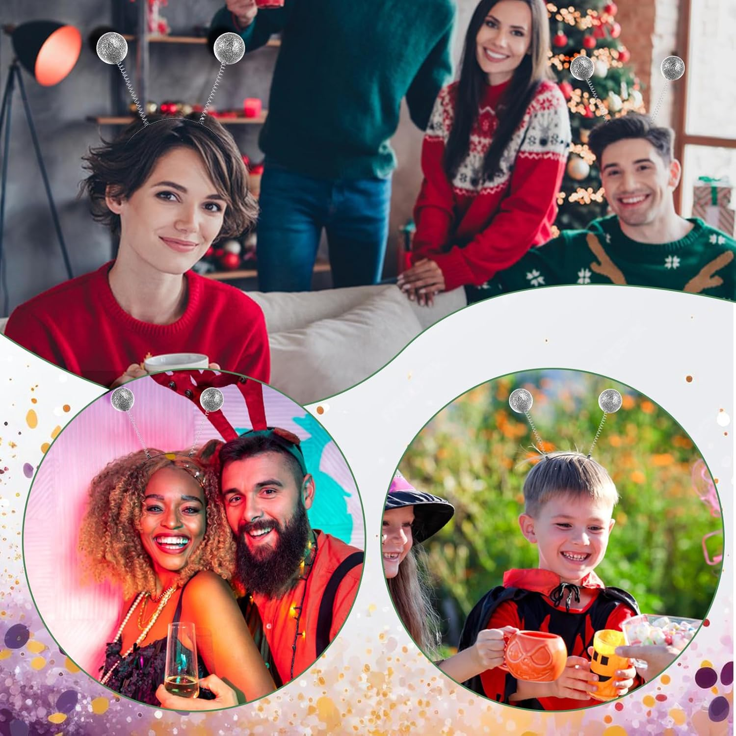 Alien Headband for Adults Women, Glitter Alien Costome Accessories Alien Antenna Headband for Space Theme Party Costume Outfit image number 1