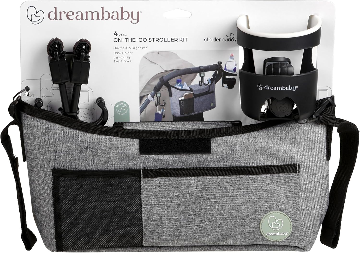Dreambaby on the Go Pushchair Organiser Set for Travelling - Stroller Bag, Drink Holder and 2 Hooks image number 4