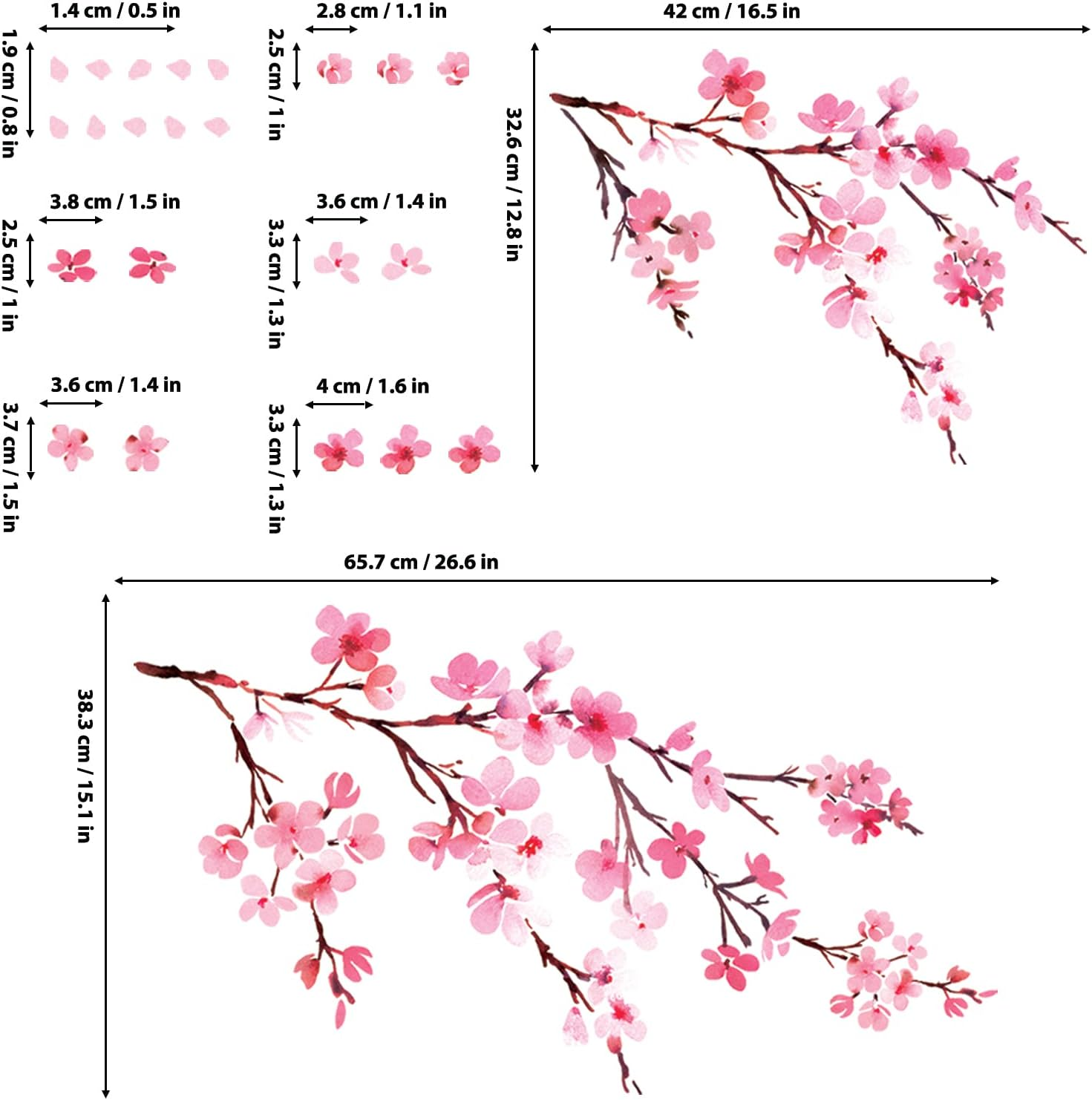 DECOWALL Cherry Blossom Tree Wall Stickers &ndash; Pink Flower Branch & Petal Decals for Kids Bedroom, Nursery, or Living Room Decor (DS12-2003P1903) image number 2