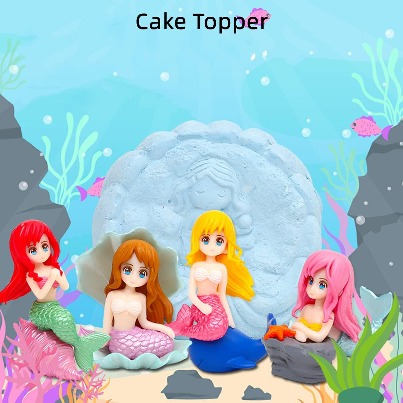 LONCESS Miniature Mermaid Figurines, Mermaid Fairy Garden Accessories for Crafts, Terrarium, Miniature Moss Landscape Decorations, Birthday Cake Decoration Wedding Party Supplies, Ideal Gifts, 4 Pcs - Frog Is Having Afternoon Tea image number 5