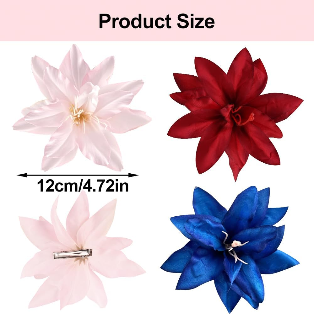 Lily Hair Clip Flower 12 Cm Blue Pink Red Hawaiian Hair Clip Flower Side Lily Floral Hair Clips Women'S Colourful Tropical Hair Clips Flowers Summer Beach Holiday Lily Flower Hair Clip Hair image number 3