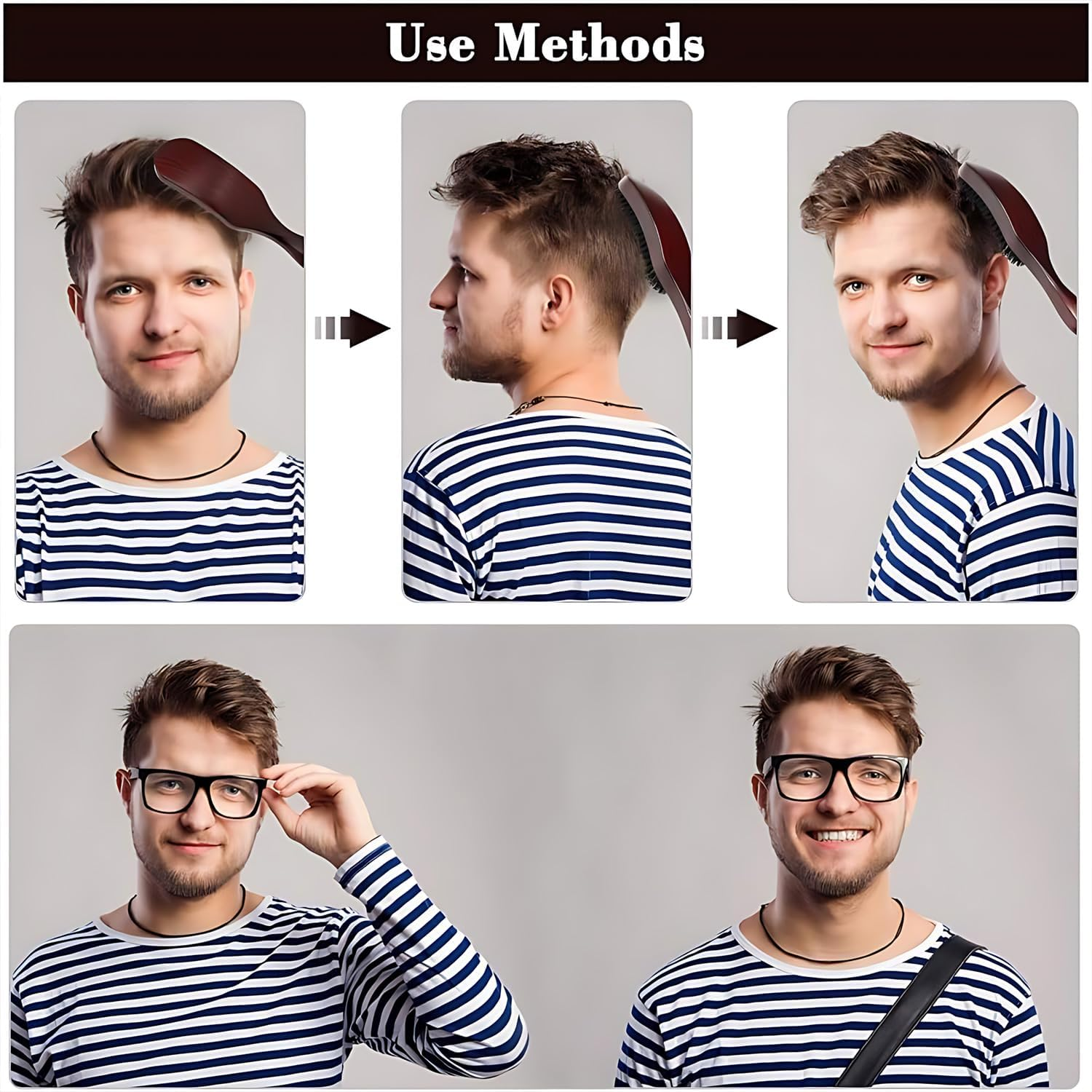 Boar Bristle Hair Brush and Massage Comb for Beard Slick Back Brush for Styling Detangling Smoothing for Men Women image number 5